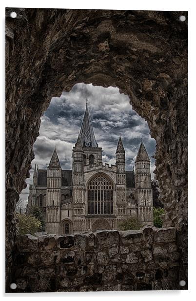 Rochester Cathedral through the Castle Wall Acrylic by Nigel Jones
