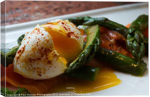 Poached egg on Asparagus & Salmon Canvas Print by Paul Holman Photography