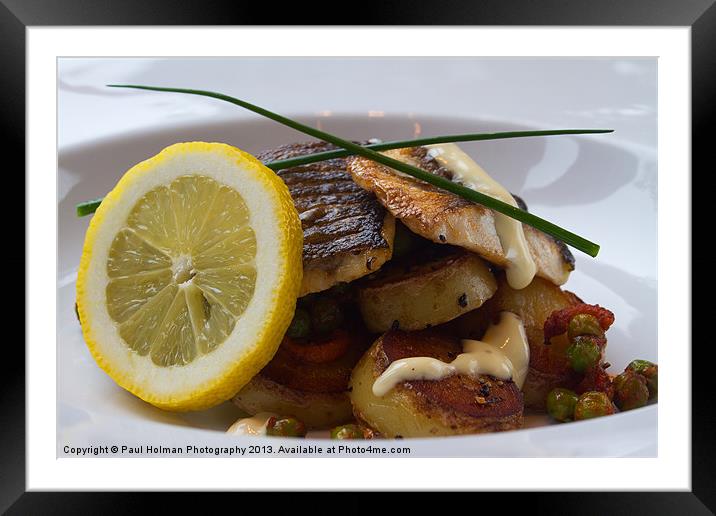 Sea Bass on Scallops Framed Mounted Print by Paul Holman Photography