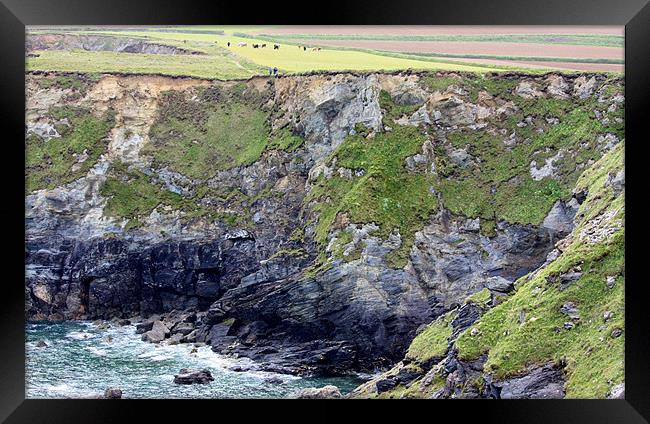 Lands End Cornish Coastline Framed Print by Marilyn PARKER