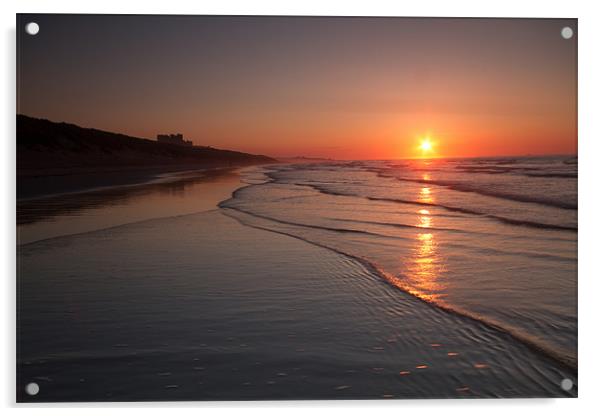 Bamburgh Sunset Acrylic by Neil Coleran