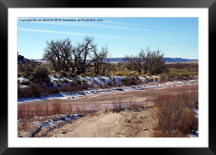 Snow on the river bank Framed Mounted Print by Lee Mullins