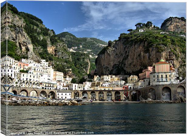 Amalfi seafront, Italy Canvas Print by Lucy Antony