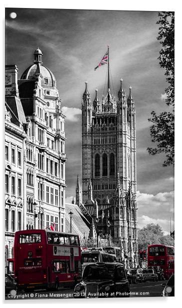 Red London Buses and Westminster Cathedral Acrylic by Fiona Messenger