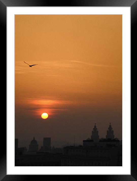 Orange Sunset Over Liverpool Skyline Framed Mounted Print by Phillip Orr