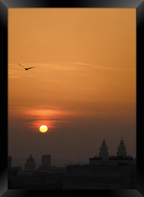 Orange Sunset Over Liverpool Skyline Framed Print by Phillip Orr