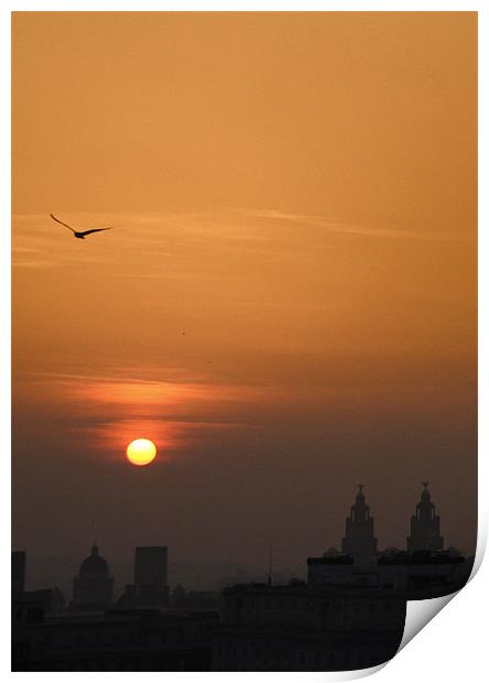 Orange Sunset Over Liverpool Skyline Print by Phillip Orr