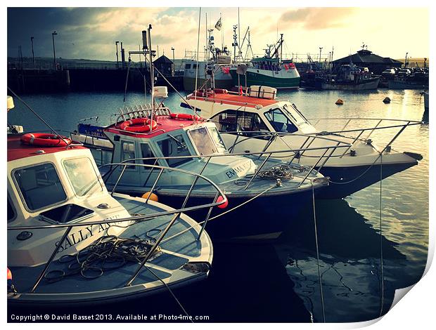 Boats in padstow harbour Print by David Basset