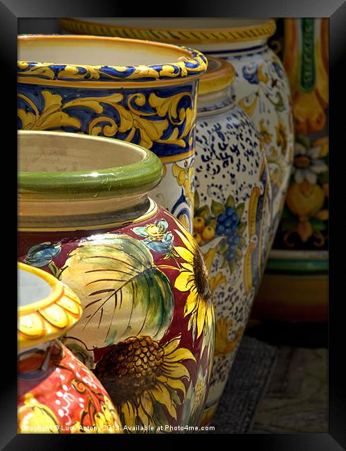 Vases in Ravello, Italy Framed Print by Lucy Antony