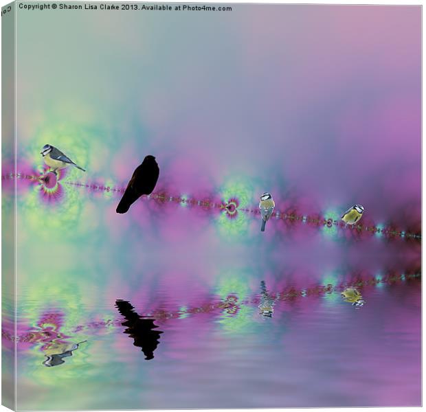 Birds on a wire - reflected Canvas Print by Sharon Lisa Clarke