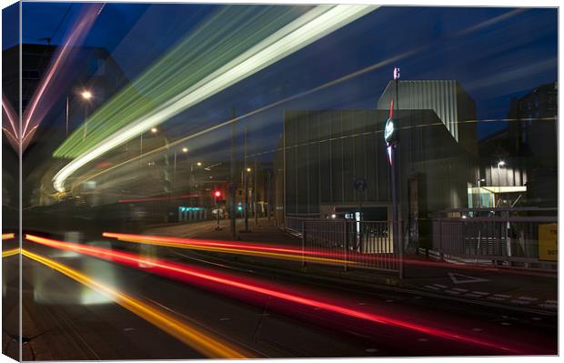 Tram Light Trails Canvas Print by Tracey Whitefoot