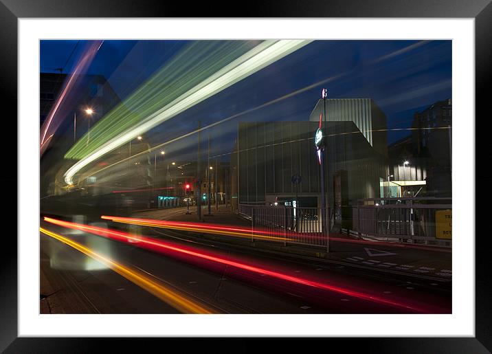 Tram Light Trails Framed Mounted Print by Tracey Whitefoot