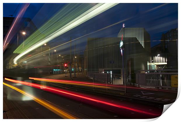 Tram Light Trails Print by Tracey Whitefoot