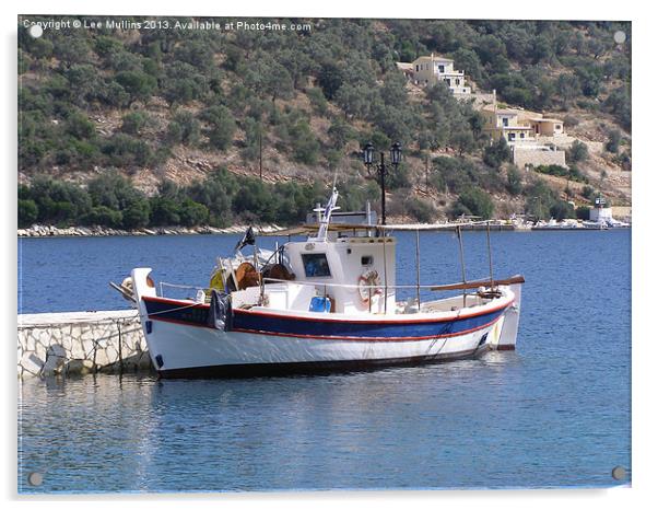 Greek fishing boat Acrylic by Lee Mullins