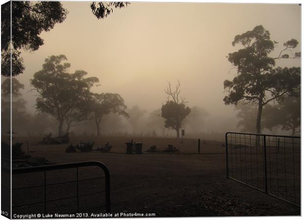 Australian Farm Morning Mist Canvas Print by Luke Newman