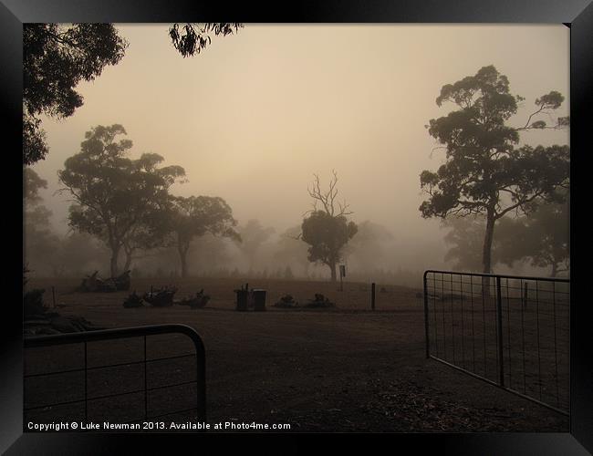 Australian Farm Morning Mist Framed Print by Luke Newman