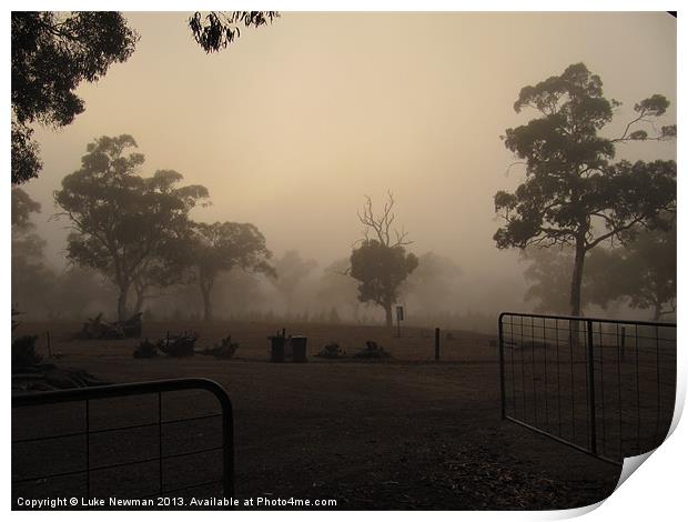 Australian Farm Morning Mist Print by Luke Newman