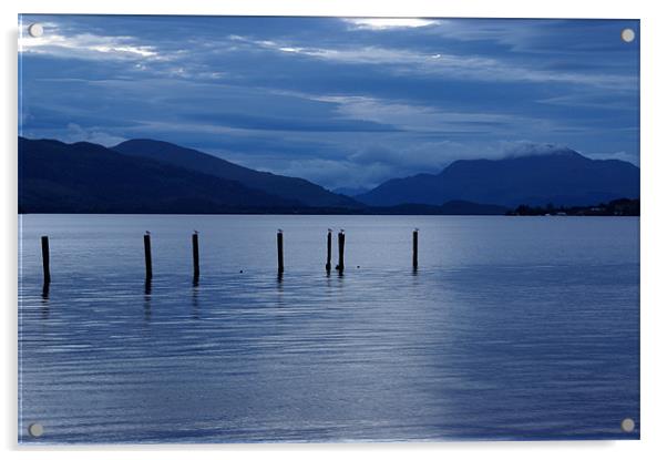 Loch Lomond, Scotland, Dusk, Blue Acrylic by Chris Walker