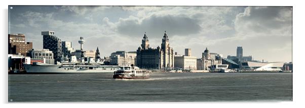 Liverpool Skyline Over The Mersey Acrylic by Phillip Orr