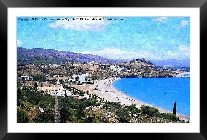 Lindos Bay in Rhodes Framed Mounted Print by Paula Palmer canvas