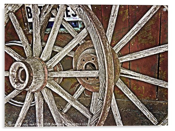 Weathered Wagon Wheels Acrylic by Judy Hall-Folde
