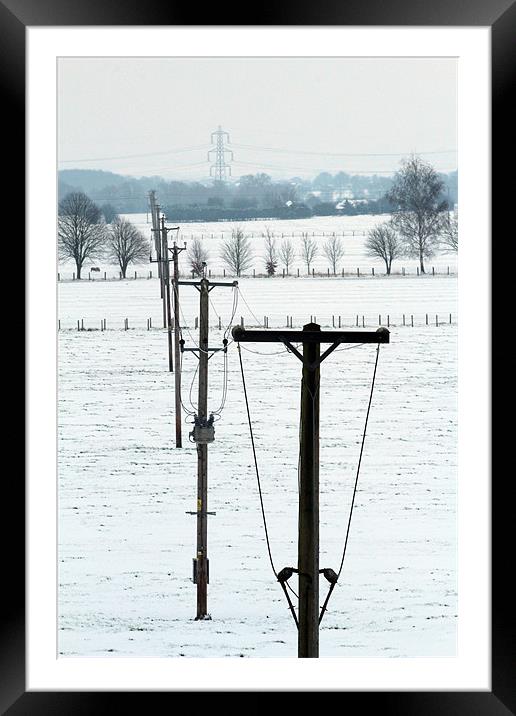 Winter power lines Framed Mounted Print by Gordon Bishop