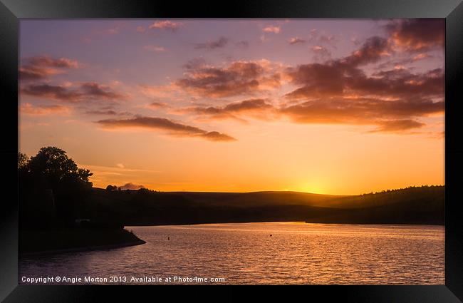Sunset on Damflask Reservoir Framed Print by Angie Morton