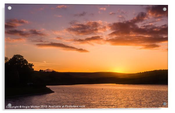 Sunset on Damflask Reservoir Acrylic by Angie Morton