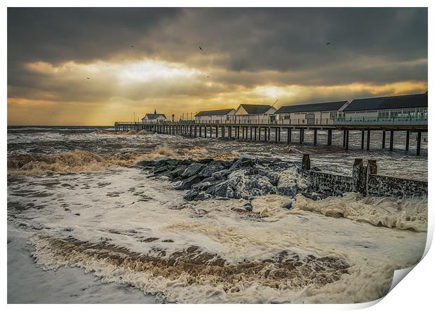 Southwold Pier riding the storm Print by steve docwra