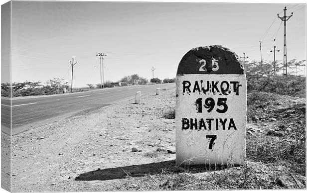Rajkot 195 milestone on State Highway 25 Canvas Print by Arfabita  