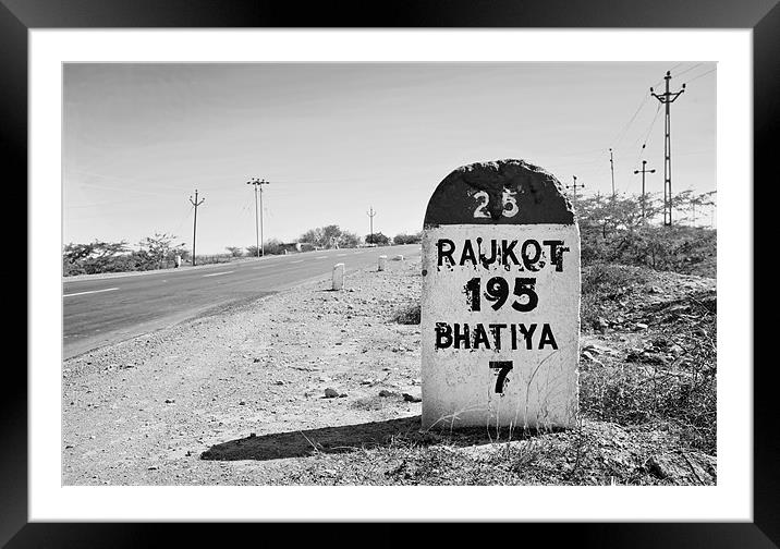 Rajkot 195 milestone on State Highway 25 Framed Mounted Print by Arfabita  
