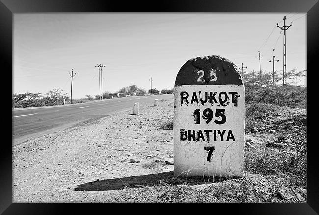 Rajkot 195 milestone on State Highway 25 Framed Print by Arfabita  
