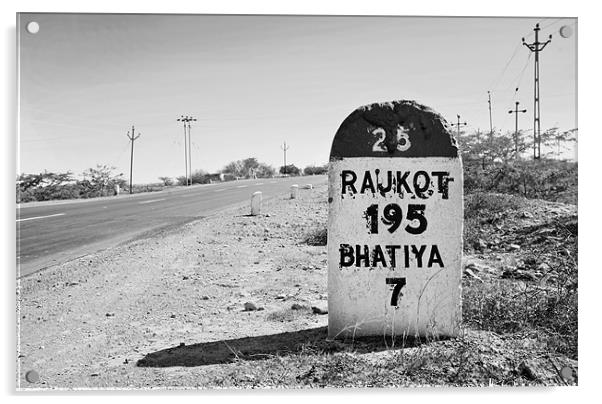Rajkot 195 milestone on State Highway 25 Acrylic by Arfabita  