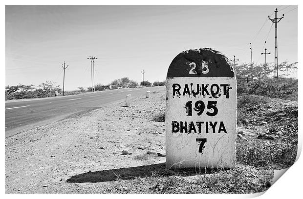 Rajkot 195 milestone on State Highway 25 Print by Arfabita  