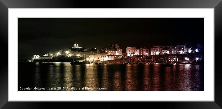 Tenby Harbour at night 1 Framed Mounted Print by stewart oakes