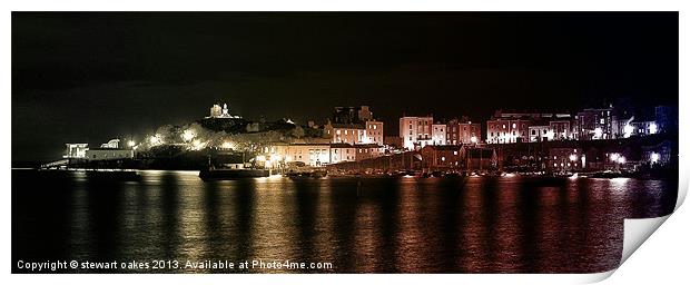 Tenby Harbour at night 1 Print by stewart oakes