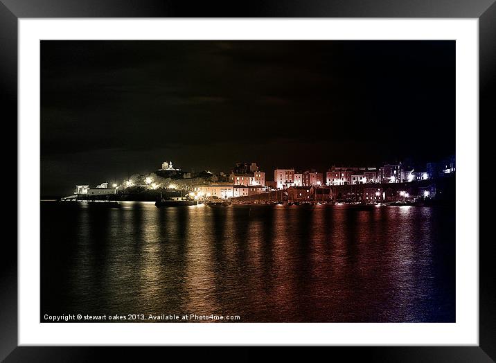 Tenby Harbour at night 2 Framed Mounted Print by stewart oakes