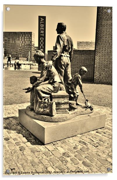 The Emigrants Statue Liverpool Acrylic by Sandra Buchanan