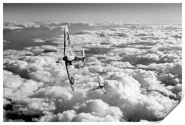 Spitfires turning in black and white version Print by Gary Eason