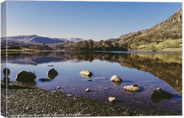 Partly frozen lake. Rydal Water, Lake District, Cu Canvas Print by Liam Grant