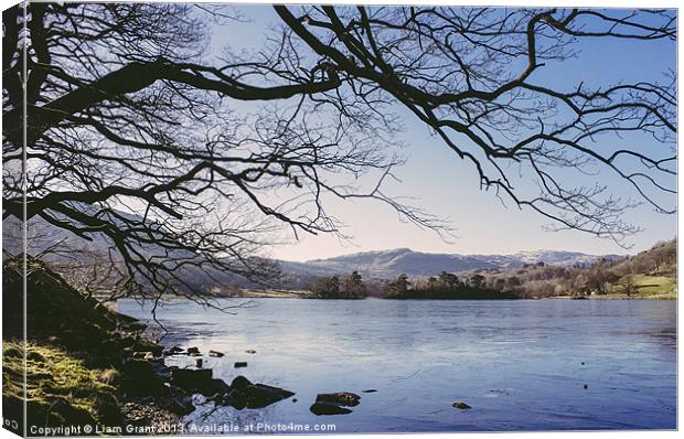 Frozen lake. Rydal Water, Lake District, Cumbria,  Canvas Print by Liam Grant