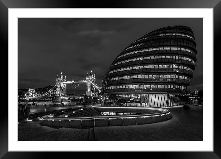City Hall & Tower Bridge II (B&W) Framed Mounted Print by Paul Shears Photogr