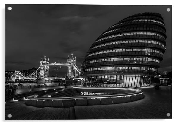 City Hall & Tower Bridge II (B&W) Acrylic by Paul Shears Photogr