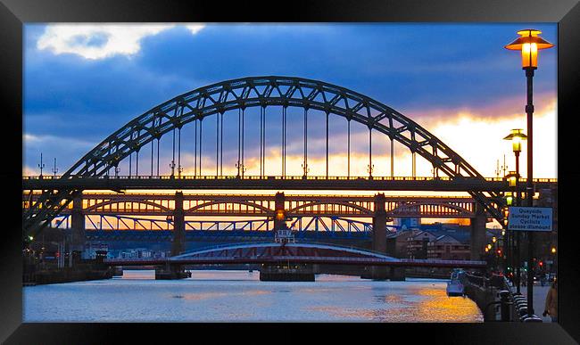 Newcastle Quayside, Sunset, Tyne Bridge Framed Print by Helen Holmes