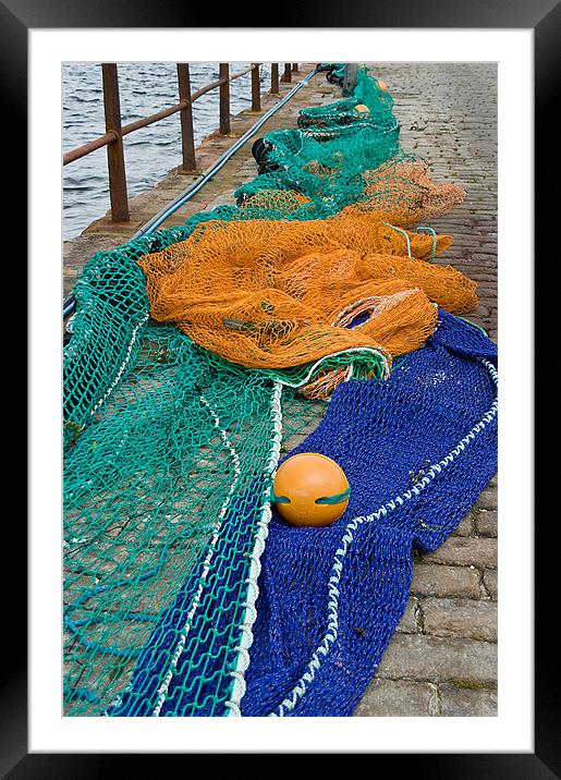 Fishing Nets by the Harbour Framed Mounted Print by Jacqi Elmslie
