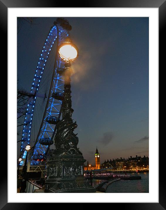 London Eye by Night Framed Mounted Print by Louise Theodorou