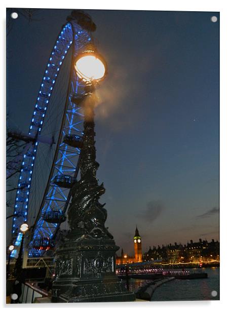 London Eye by Night Acrylic by Louise Theodorou
