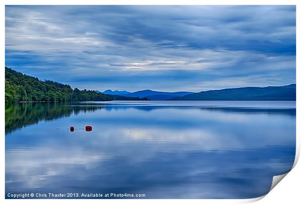 Red Buoys on Loch Rannoch Print by Chris Thaxter