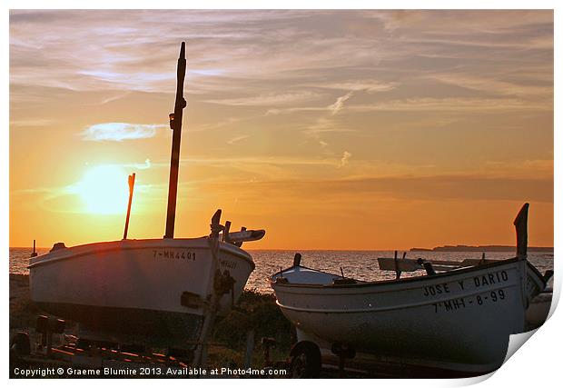 Boats in the sunset Print by Graeme B