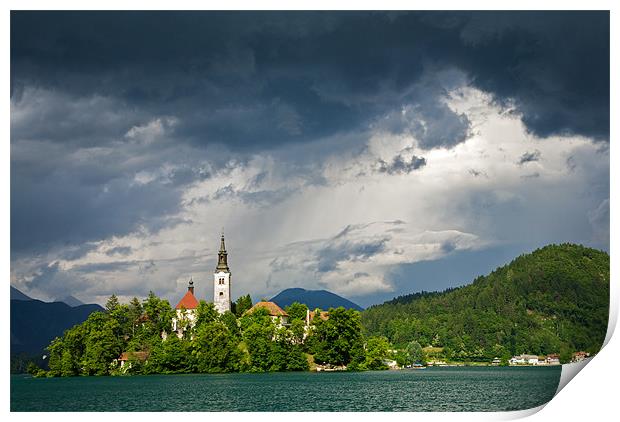Storm light over Lake Bled Print by Ian Middleton